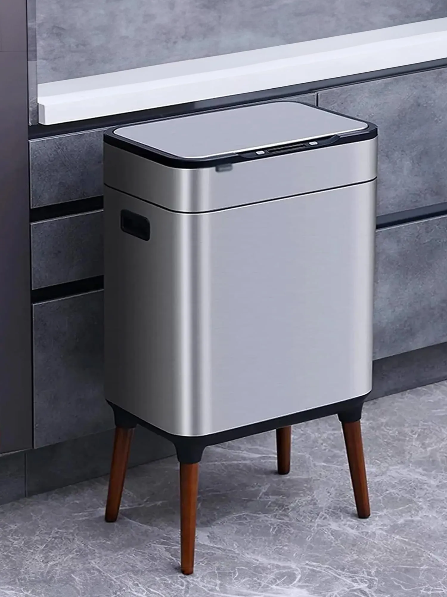 UMAI (13L 13L Dustbin For Kitchen | Dustbin For Bathroom | 69cm Automatic Smart Sensor Dustbin For Bedroom | Steel Dustbin With Lid | Hands Free Access | Dustbin For Office | Garbage Bin - Silver