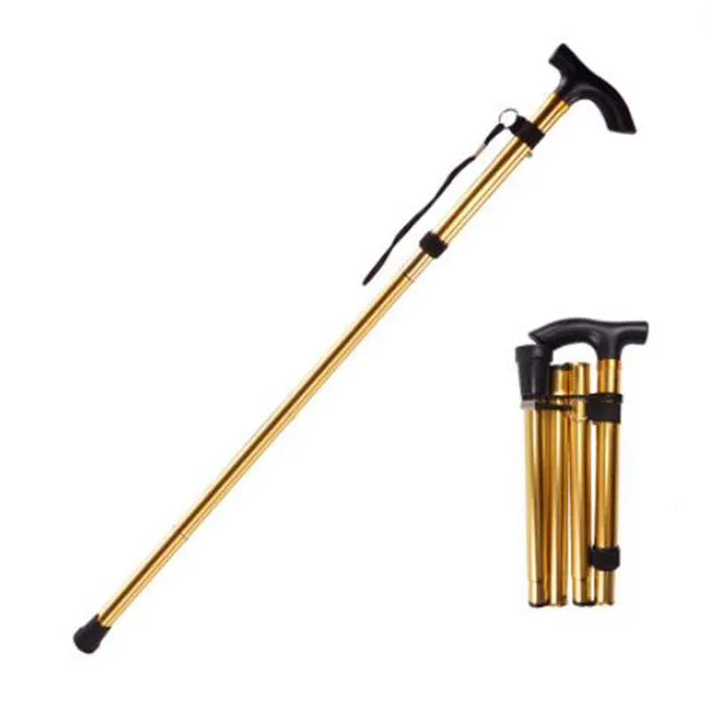 Walking Stick Telescopic Baton Hiking Trekking Poles Aluminum Alloy Metal Folding Cane Crutches Pole  Elderly People
