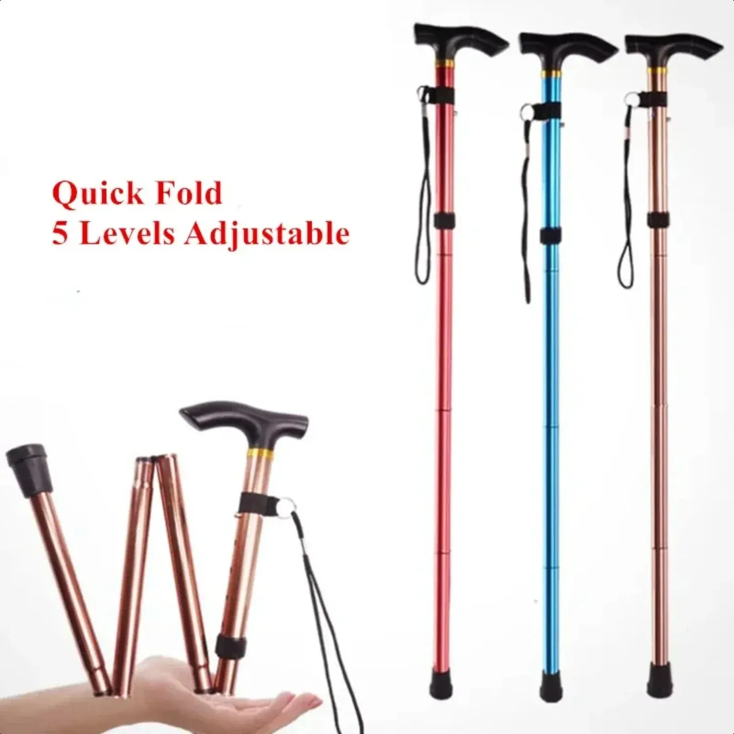 Walking Stick Telescopic Baton Hiking Trekking Poles Aluminum Alloy Metal Folding Cane Crutches Pole  Elderly People