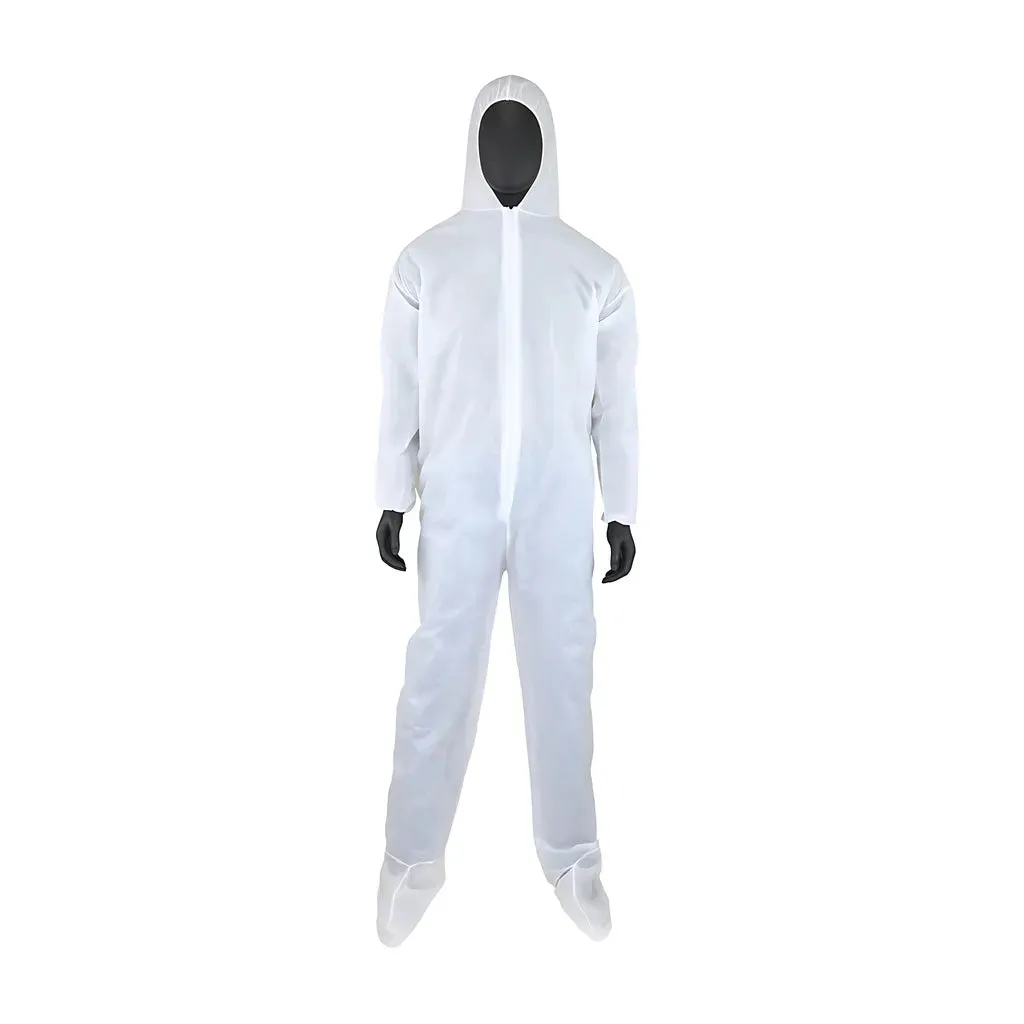West Chester 3409/XXXL PE Laminate Coverall with Elastic Wrist & Ankle with Attached Hood & Boot, 47 gsm