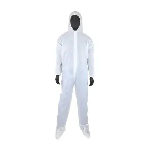 West Chester 3409/XXXL PE Laminate Coverall with Elastic Wrist & Ankle with Attached Hood & Boot, 47 gsm